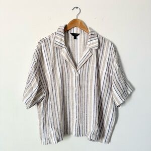 Banana Republic Factory Linen Blend Striped Button Up Shirt Size XL
